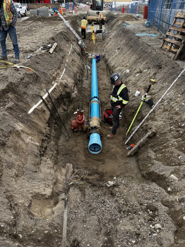 Dawson Civil construction team working at the new Dawson International Truck Centres Kelowna location installing underground utilities.